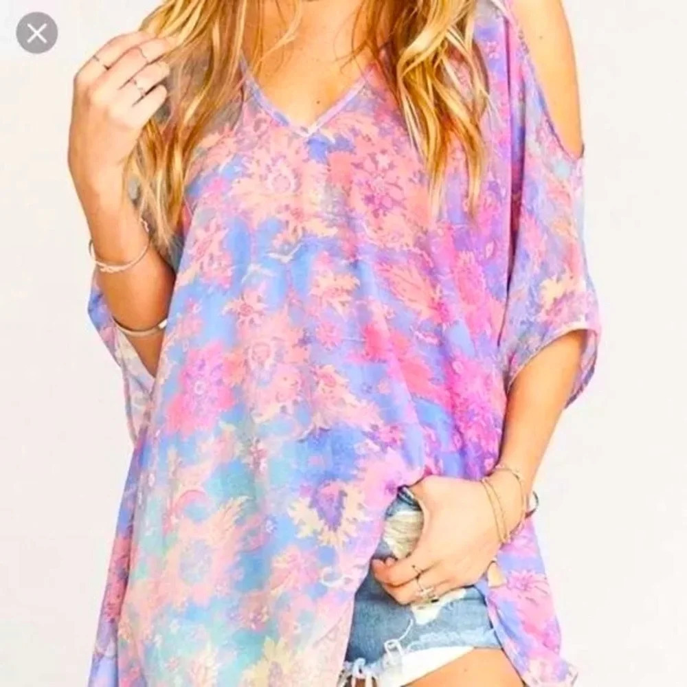 Show Me Your Mumu Watercolor Print Cold Shoulder Tunic